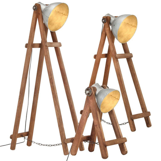 Stehlampen 3 Stk. Silbern E27 Mango Massivholz - Pazzar.ch