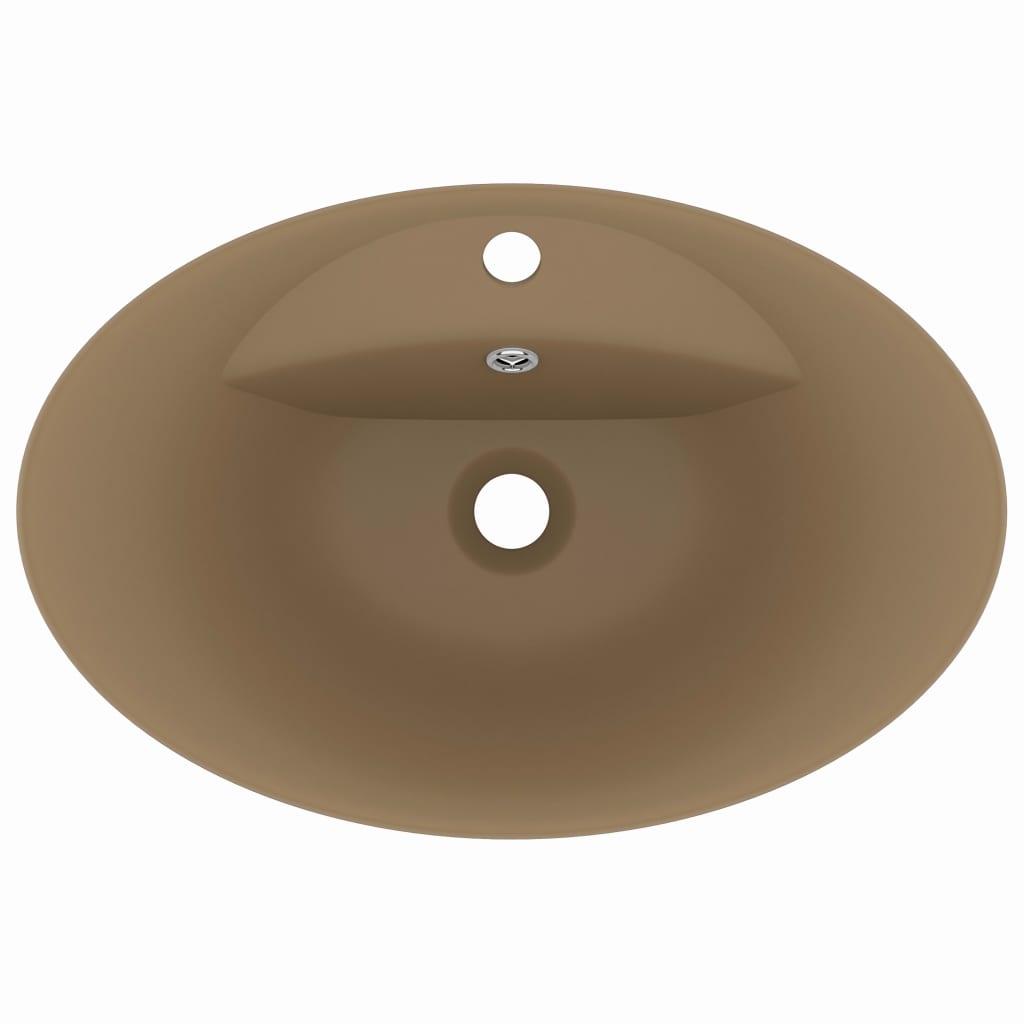 Luxus-Waschbecken Überlauf Oval Matt Creme 58,5x39cm Keramik