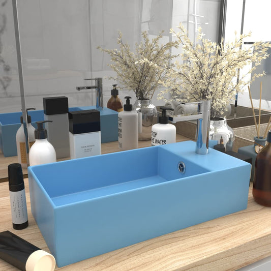 Badezimmer-Waschbecken mit Überlauf Keramik Hellblau - Pazzar.ch