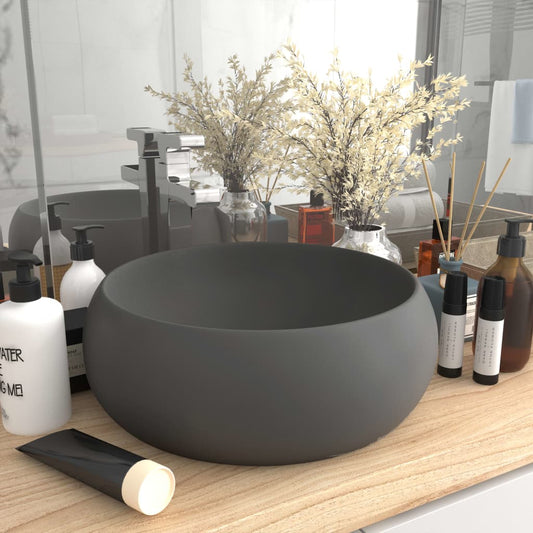 Luxuriöses Waschbecken Rund Matt Dunkelgrau 40x15 cm Keramik - Pazzar.ch