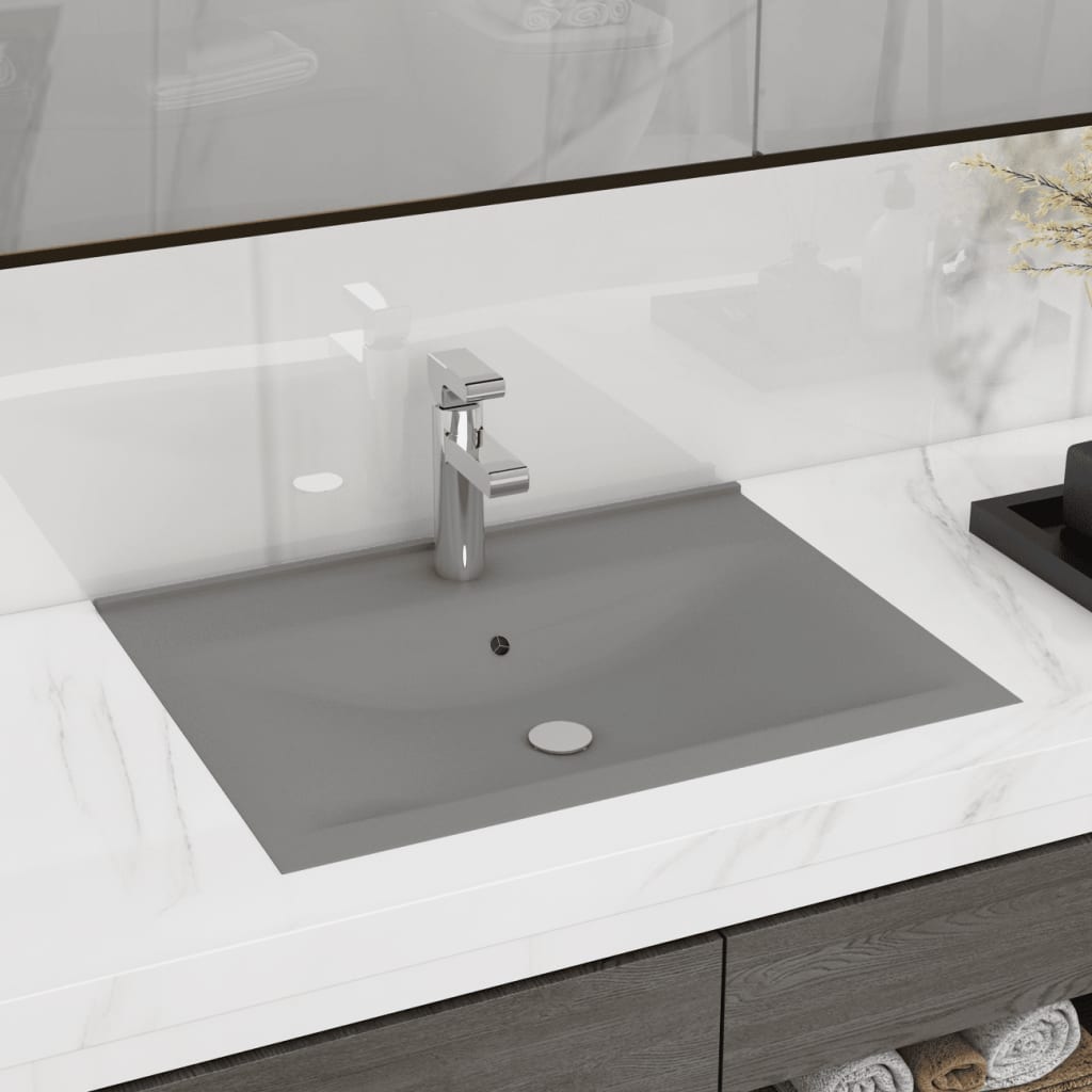 Luxus-Waschbecken mit Hahnloch Matt-Hellgrau 60x46 cm Keramik - Pazzar.ch