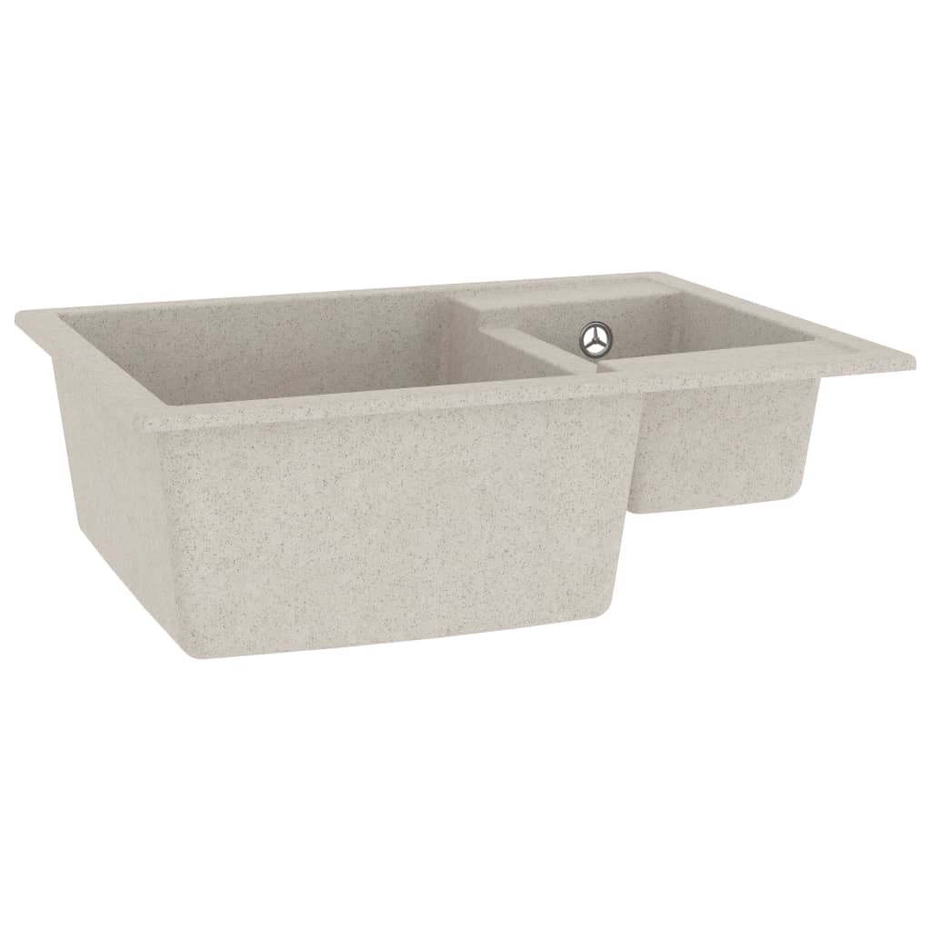 Küchenspüle mit Überlauf Doppelbecken Beige Granit - Pazzar.ch