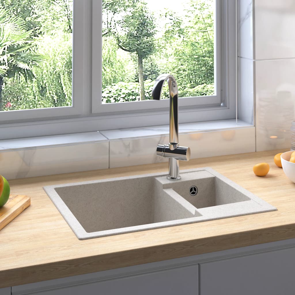 Küchenspüle mit Überlauf Doppelbecken Beige Granit - Pazzar.ch