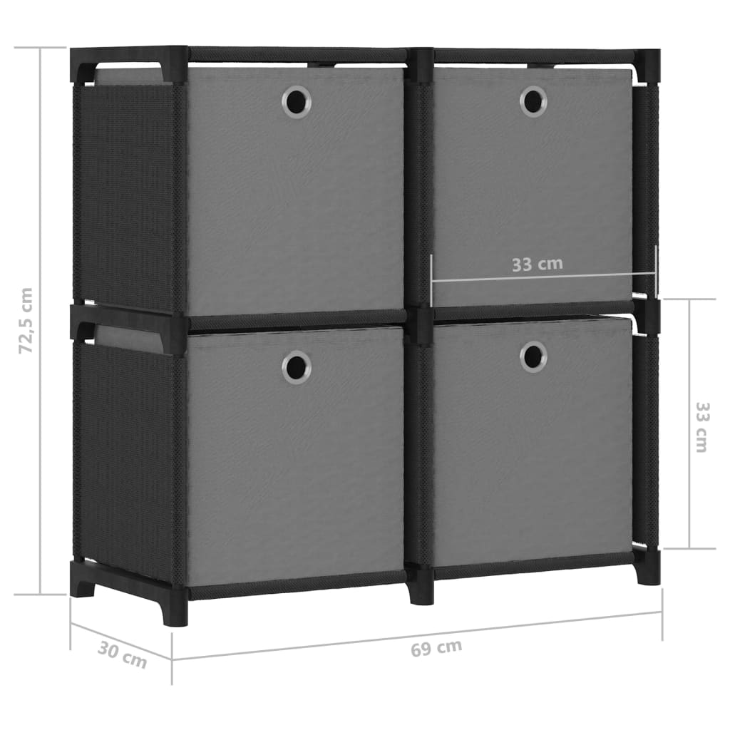 Würfelregal mit 4 Boxen Schwarz 69x30x72,5 cm Stoff - Pazzar.ch