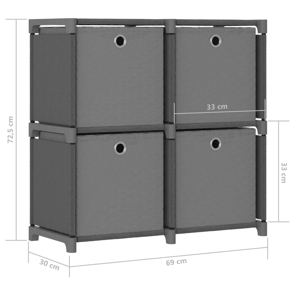 Würfelregal mit 4 Boxen Grau 69x30x72,5 cm Stoff - Pazzar.ch