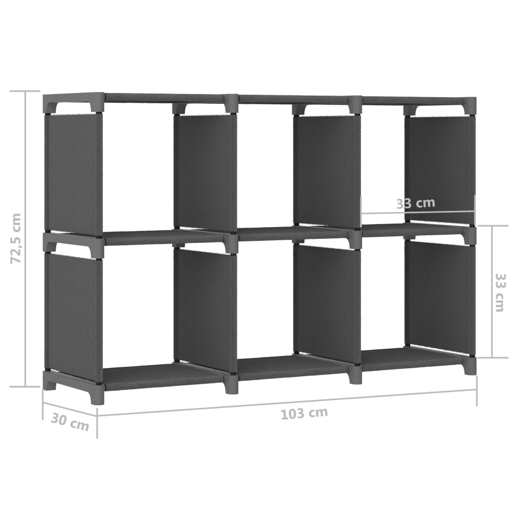 Würfel-Regal 6 Fächer Grau 103x30x72,5 cm Stoff - Pazzar.ch