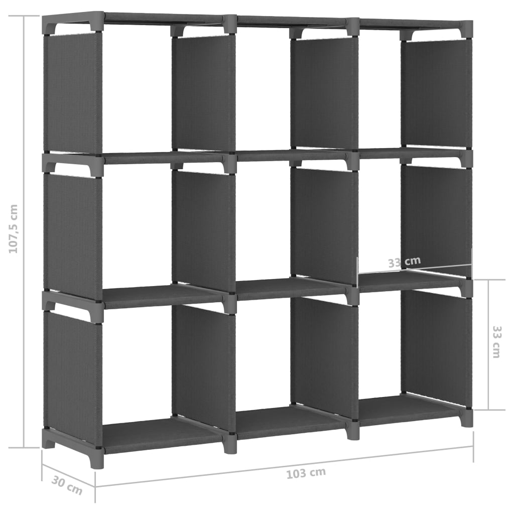 Würfelregal mit 9 Fächern Grau 103x30x107,5 cm Stoff - Pazzar.ch