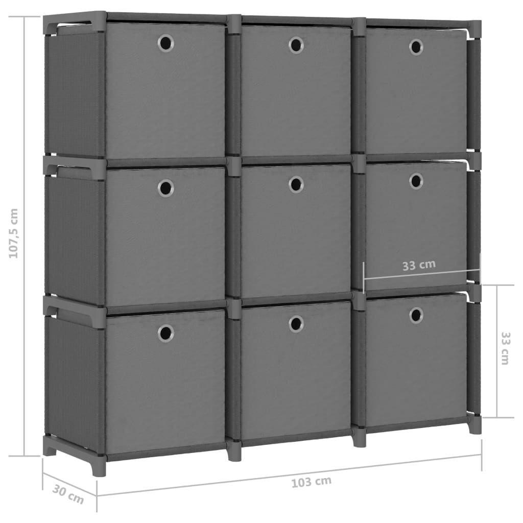 Würfelregal mit 9 Boxen Grau 103x30x107,5 cm Stoff - Pazzar.ch