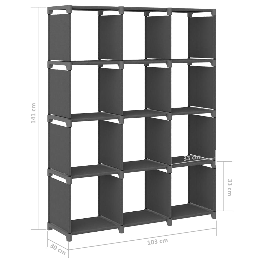 Würfel-Regal 12 Fächer Grau 103x30x141 cm Stoff - Pazzar.ch