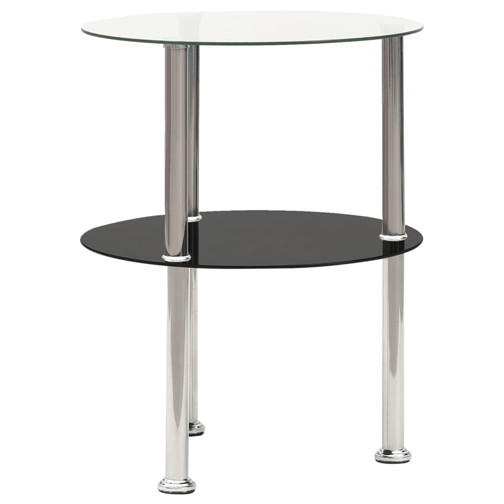 Beistelltisch mit 2 Ablagen Transparent & Schwarz 38cm Hartglas - Pazzar.ch