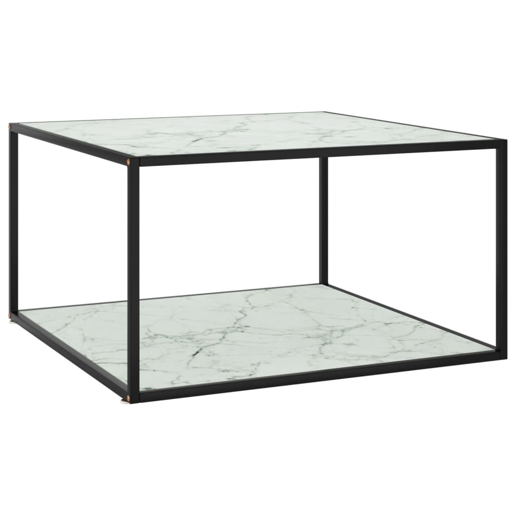 Couchtisch Schwarz mit Weißem Glas Marmor-Optik 90x90x50 cm - Pazzar.ch