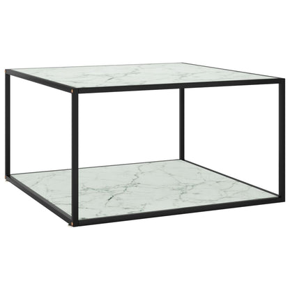Couchtisch Schwarz mit Weißem Glas Marmor-Optik 90x90x50 cm - Pazzar.ch