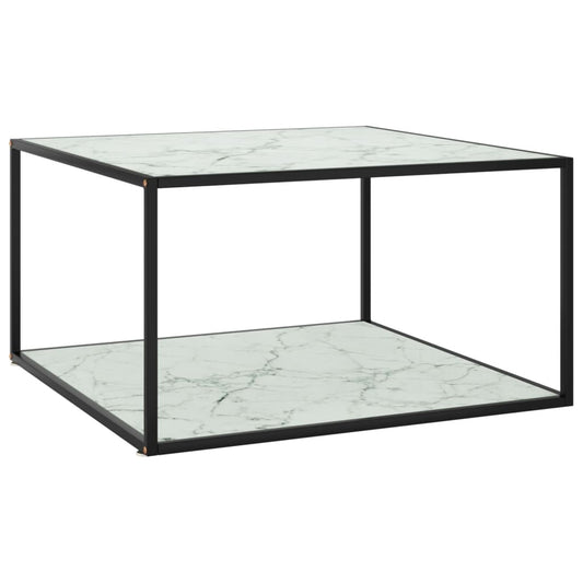 Couchtisch Schwarz mit Weißem Glas Marmor-Optik 90x90x50 cm - Pazzar.ch