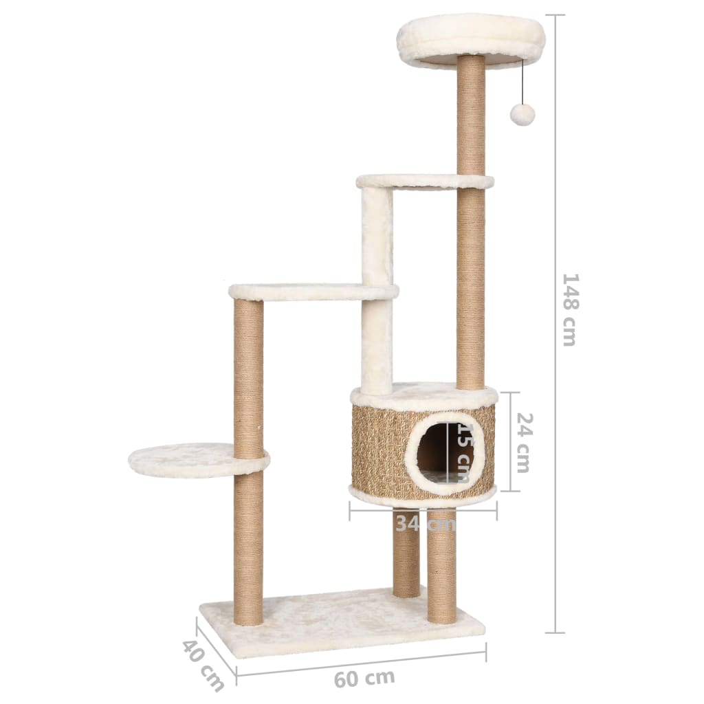 Katzen-Kratzbaum mit Luxuriösem Kissen 148 cm Seegras - Pazzar.ch