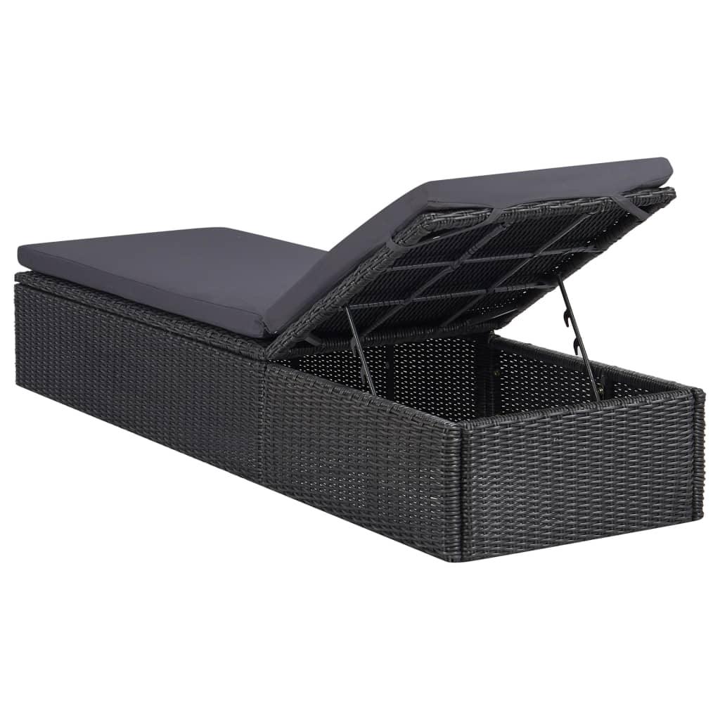 Sonnenliege Poly Rattan Schwarz und Dunkelgrau - Pazzar.ch