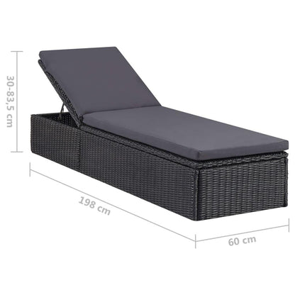 Sonnenliege Poly Rattan Schwarz und Dunkelgrau - Pazzar.ch