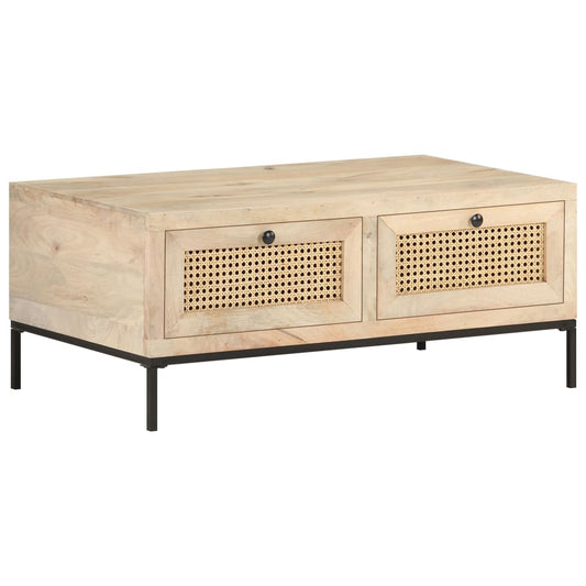 Couchtisch 90x50x37 cm Mango Massivholz und Rohrgeflecht - Pazzar.ch