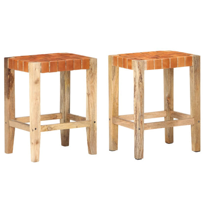 Barhocker 2 Stk. Braun Echtleder 60 cm - Pazzar.ch