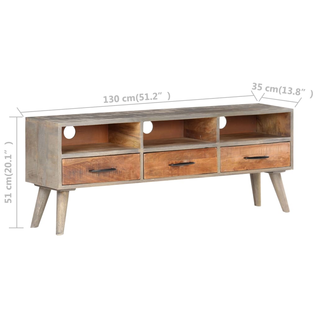 TV-Schrank Grau 130x35x51 cm Raues Mango-Massivholz - Pazzar.ch