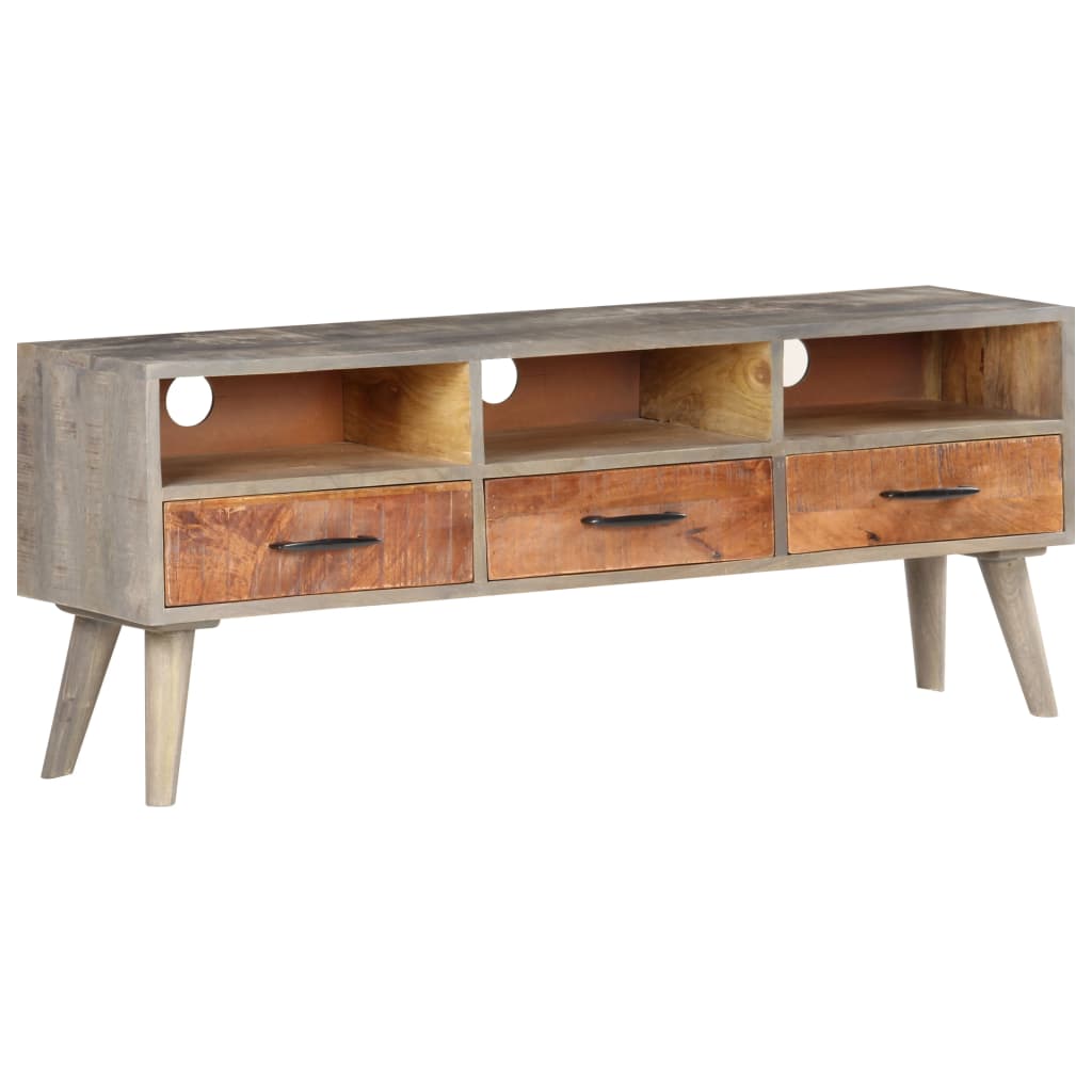 TV-Schrank Grau 130x35x51 cm Raues Mango-Massivholz - Pazzar.ch