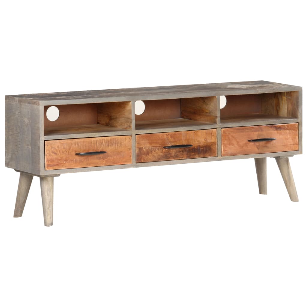 TV-Schrank Grau 130x35x51 cm Raues Mango-Massivholz - Pazzar.ch
