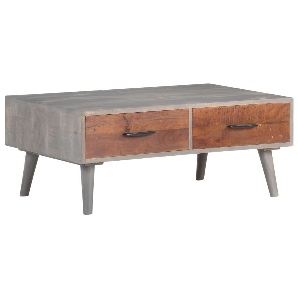Couchtisch Grau 100x60x40 cm Raues Mango-Massivholz - Pazzar.ch