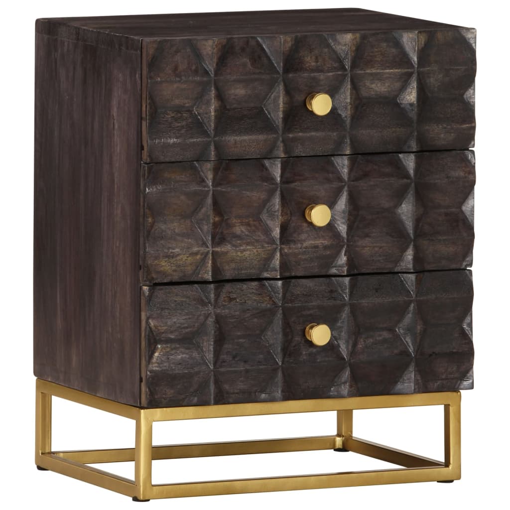 Nachttisch Schwarz 40x30x50 cm Massivholz Mango - Pazzar.ch