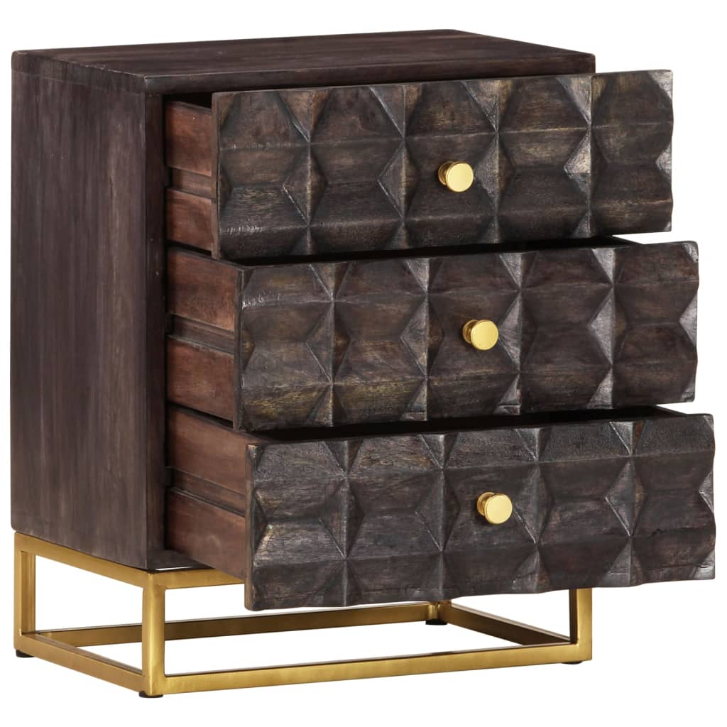 Nachttisch Schwarz 40x30x50 cm Massivholz Mango - Pazzar.ch