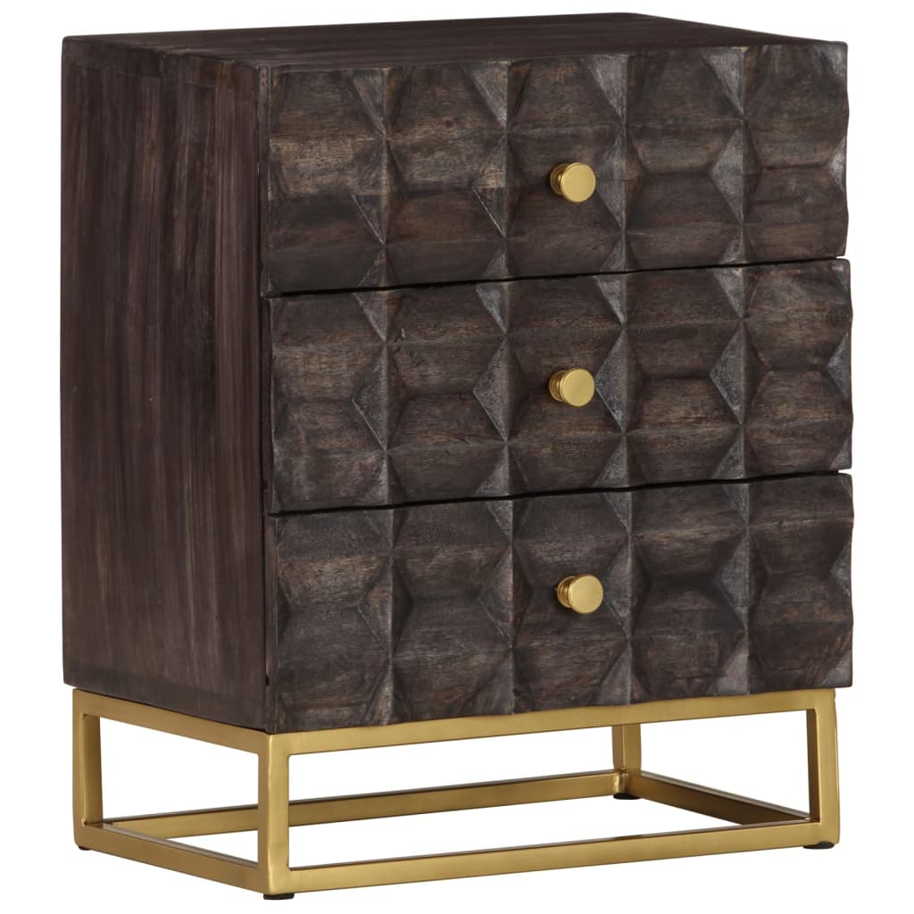 Nachttisch Schwarz 40x30x50 cm Massivholz Mango - Pazzar.ch