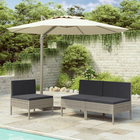 Gartenstühle 3 Stk. mit Auflagen Poly Rattan Grau - Pazzar.ch