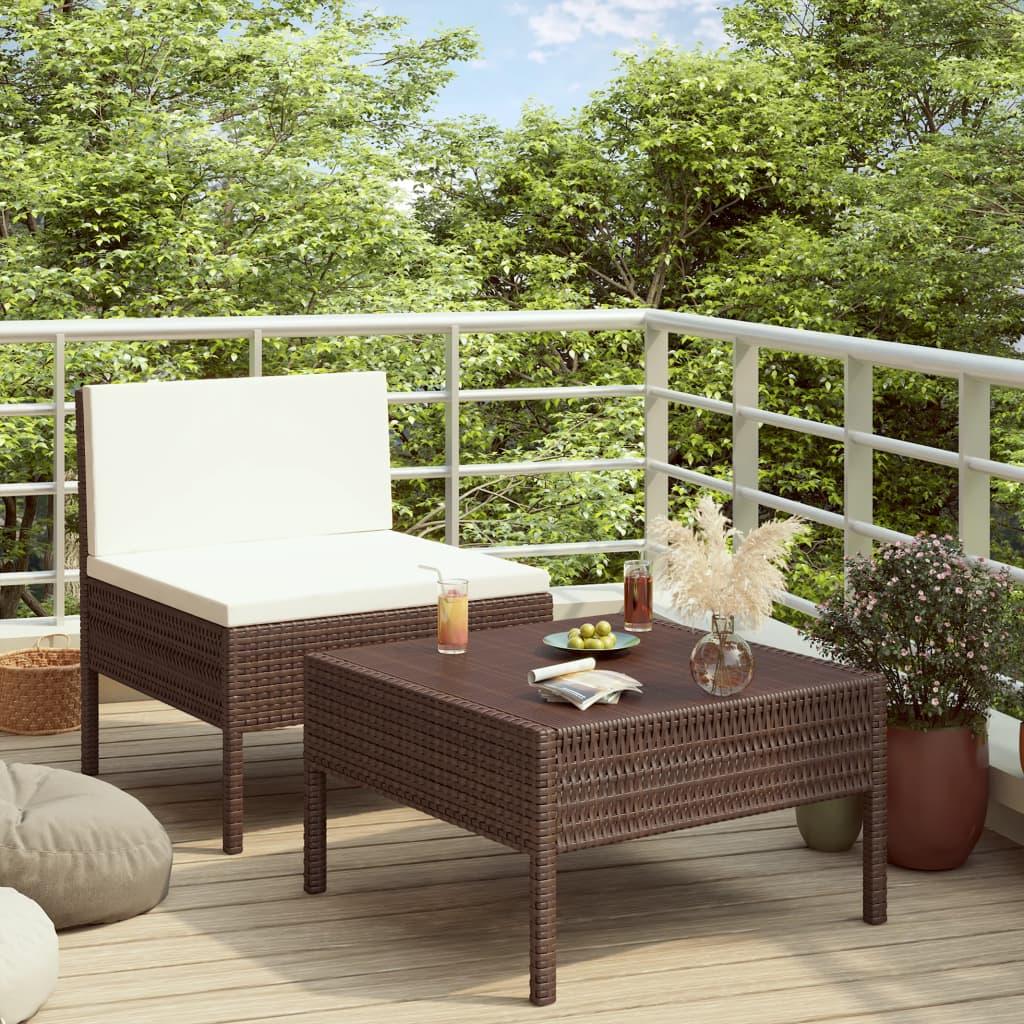 2-tlg. Garten-Lounge-Set mit Auflagen Poly Rattan Braun - Pazzar.ch