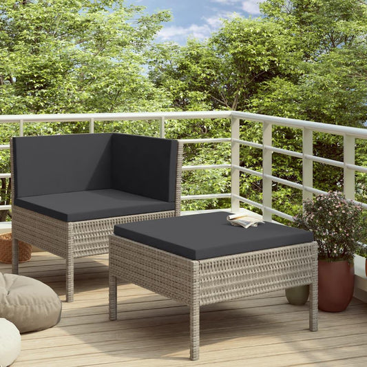 2-tlg. Garten-Lounge-Set mit Auflagen Poly Rattan Grau - Pazzar.ch