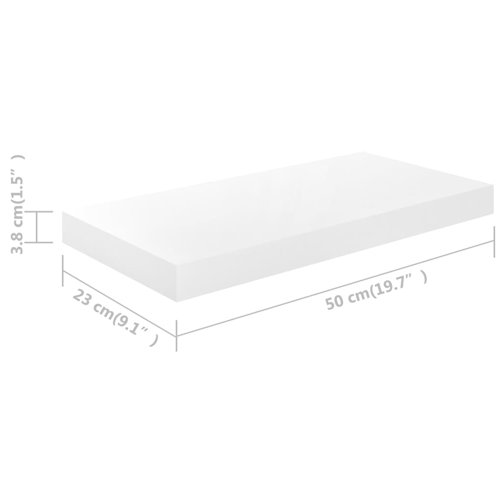 Schweberegale 2 Stk. Hochglanz-Weiß 50x23x3,8 cm MDF - Pazzar.ch