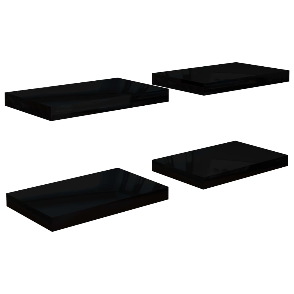 Schweberegale 4 Stk. Hochglanz-Schwarz 40x23x3,8 cm MDF - Pazzar.ch