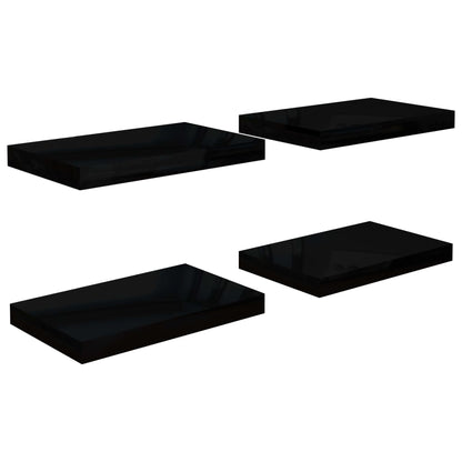 Schweberegale 4 Stk. Hochglanz-Schwarz 40x23x3,8 cm MDF - Pazzar.ch