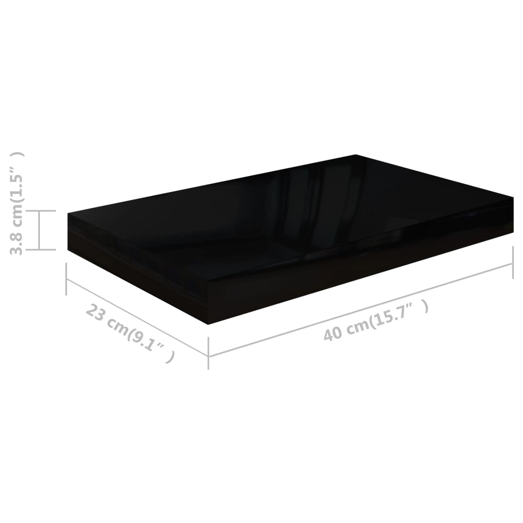Schweberegale 4 Stk. Hochglanz-Schwarz 40x23x3,8 cm MDF - Pazzar.ch