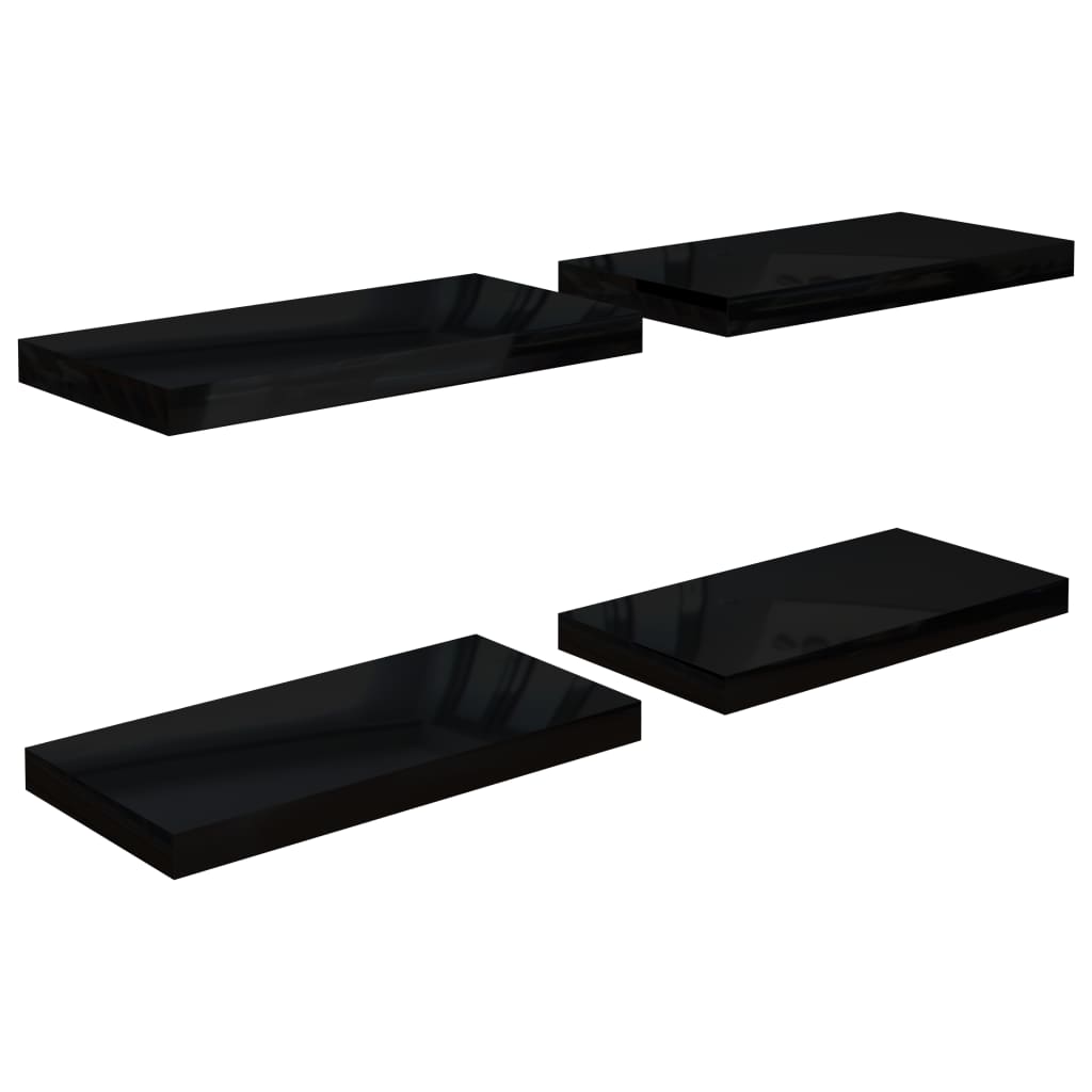 Schweberegale 4 Stk. Hochglanz-Schwarz 50x23x3,8 cm MDF - Pazzar.ch