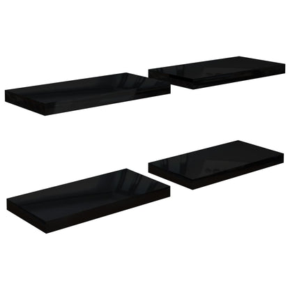 Schweberegale 4 Stk. Hochglanz-Schwarz 50x23x3,8 cm MDF - Pazzar.ch