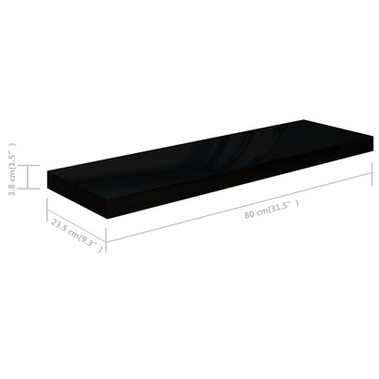 Schweberegal Hochglanz-Schwarz 80x23,5x3,8 cm MDF - Pazzar.ch