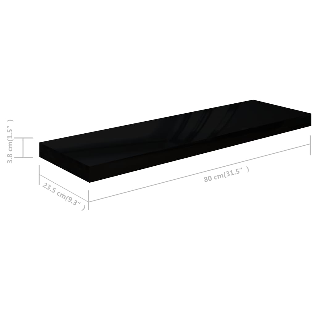 Schweberegale 4 Stk. Hochglanz-Schwarz 80x23,5x3,8 cm MDF - Pazzar.ch