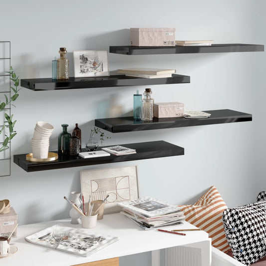 Wandregale Schwebend 4 Stk. Hochglanz-Schwarz 90x23,5x3,8cm MDF - Pazzar.ch