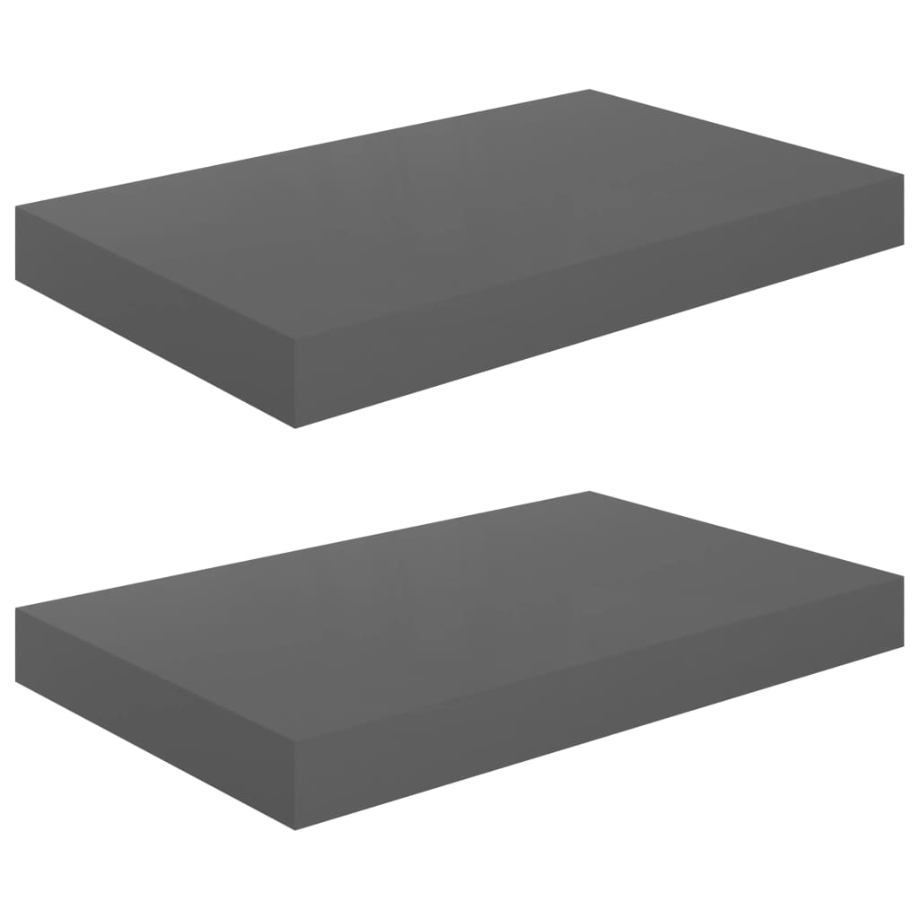 Schweberegale 2 Stk. Hochglanz-Grau 40x23x3,8 cm MDF - Pazzar.ch