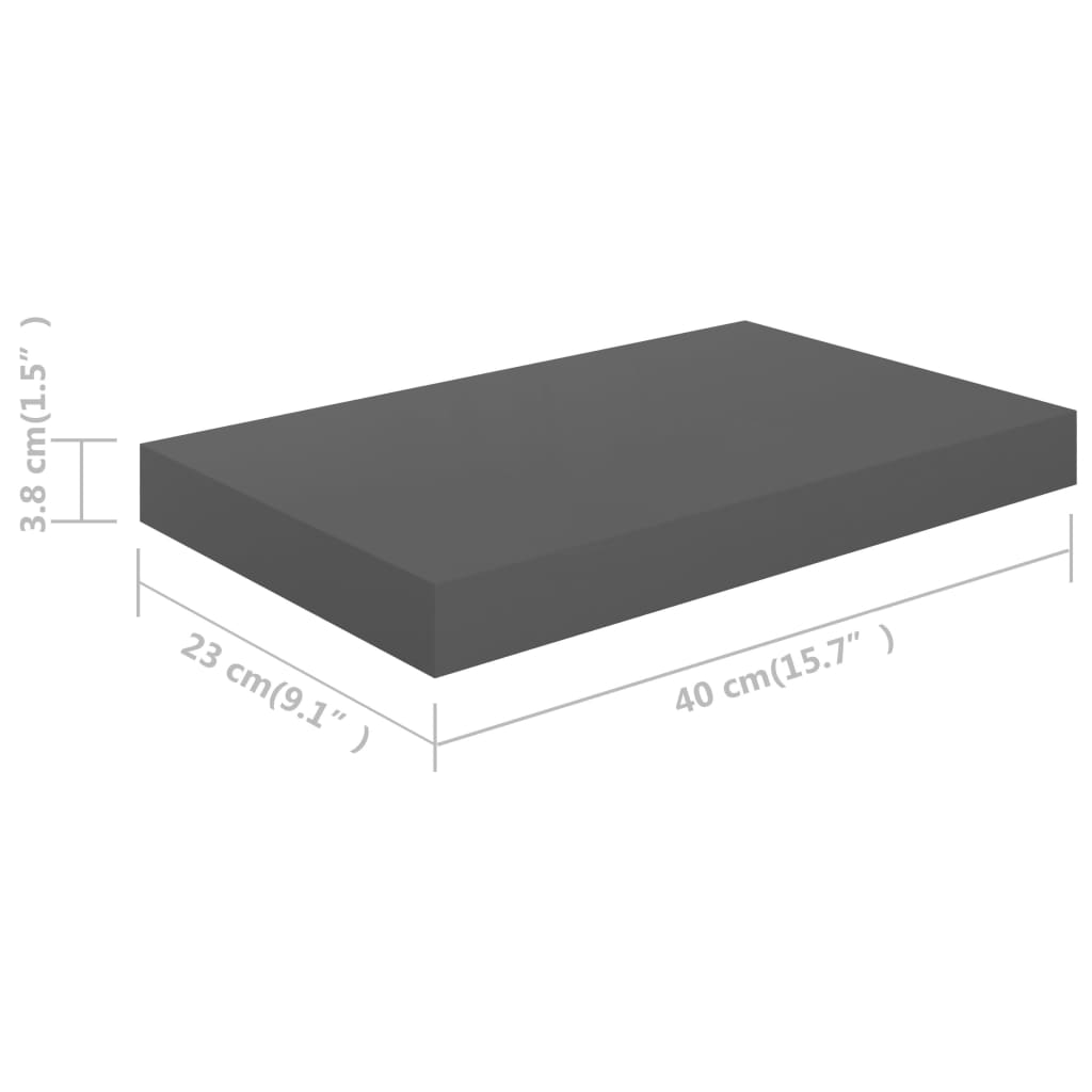Schweberegale 2 Stk. Hochglanz-Grau 40x23x3,8 cm MDF - Pazzar.ch