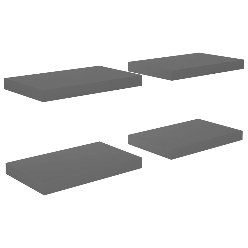 Schweberegale 4 Stk. Hochglanz-Grau 40x23x3,8 cm MDF - Pazzar.ch