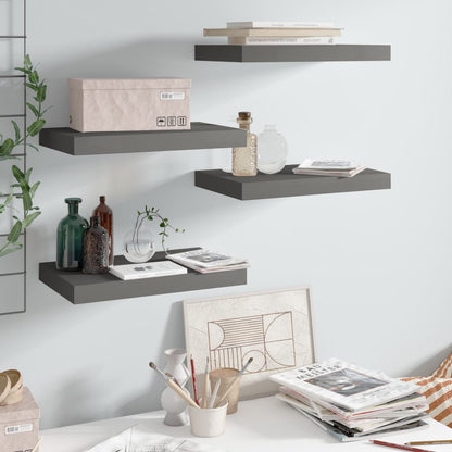 Schweberegale 4 Stk. Hochglanz-Grau 40x23x3,8 cm MDF - Pazzar.ch