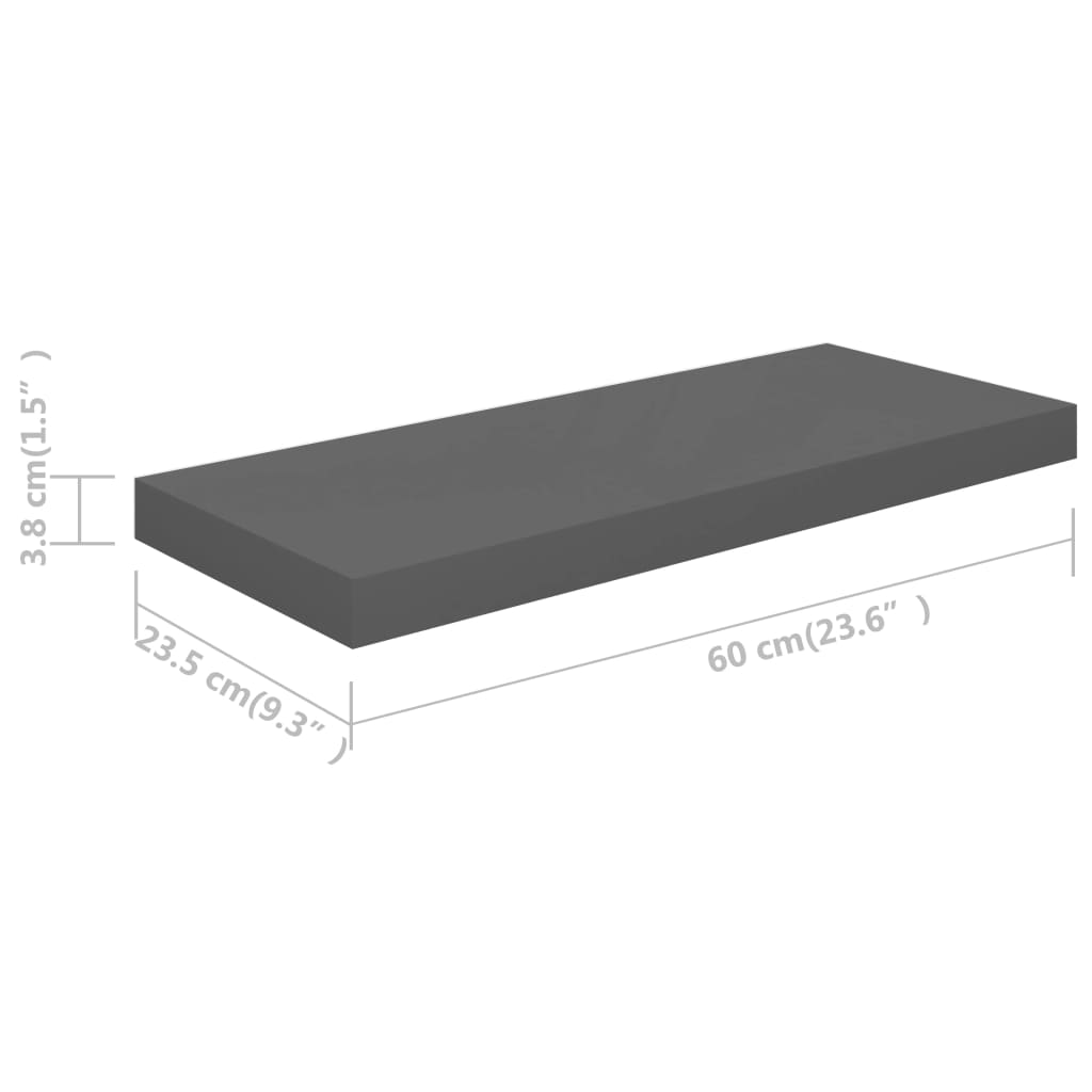 Schweberegal Hochglanz-Grau 60x23,5x3,8 cm MDF - Pazzar.ch