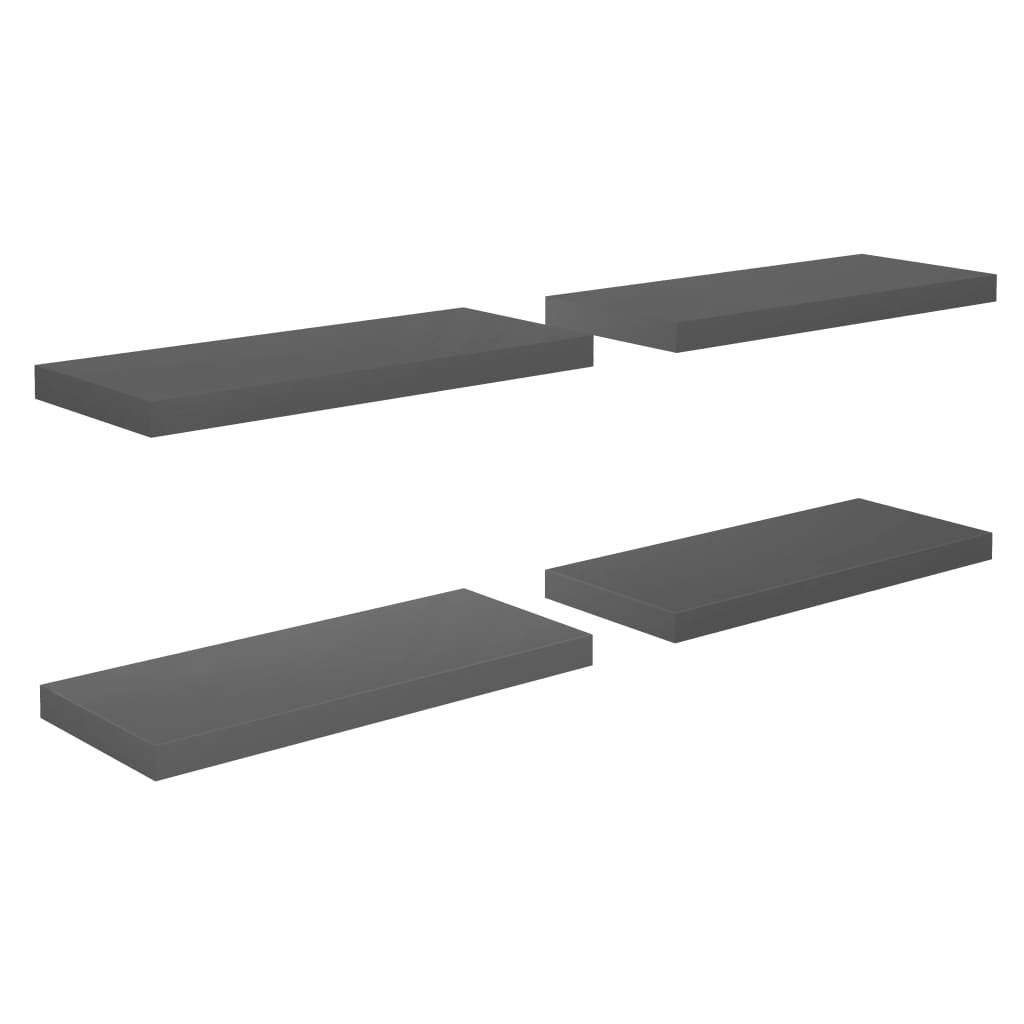 Schweberegale 4 Stk. Hochglanz-Grau 60x23,5x3,8 cm MDF - Pazzar.ch