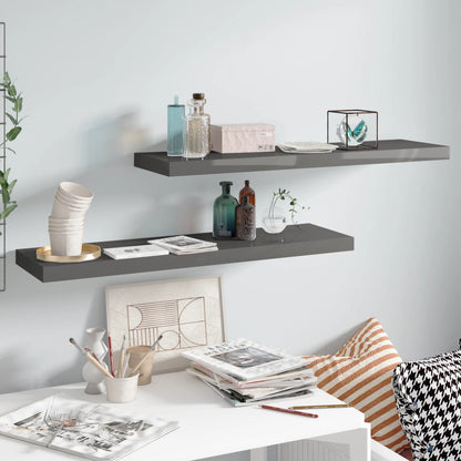 Schweberegale 2 Stk. Hochglanz-Grau 90x23,5x3,8 cm MDF - Pazzar.ch
