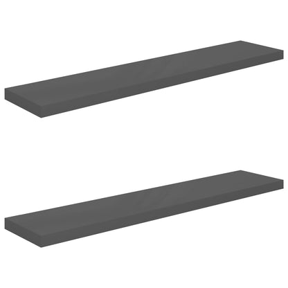 Schweberegale 2 Stk. Hochglanz-Grau 120x23,5x3,8 cm MDF - Pazzar.ch