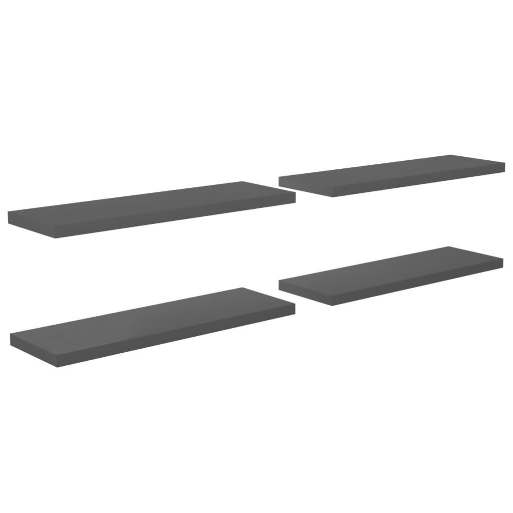 Schweberegale 4 Stk. Hochglanz-Grau 120x23,5x3,8 cm MDF - Pazzar.ch